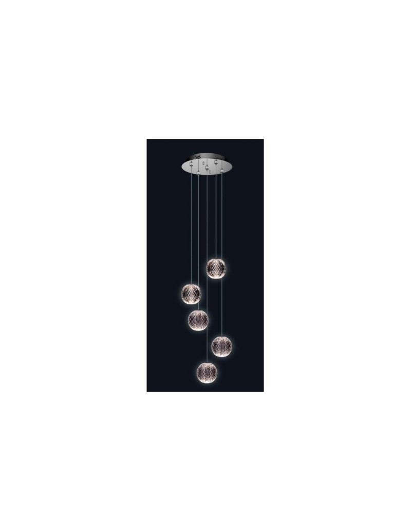 Sospensione LED Golden Egg a 5 luci cromata con diffusori a diamante, 24 W | Illuminati -ILLUMINATI