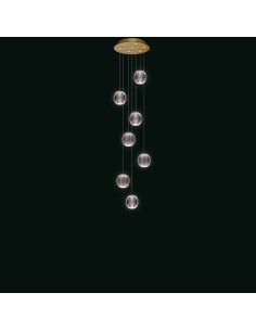 Lampadario a sospensione LED Diamante 7 pendenti in acrilico su base oro Ø 35 | Illuminati