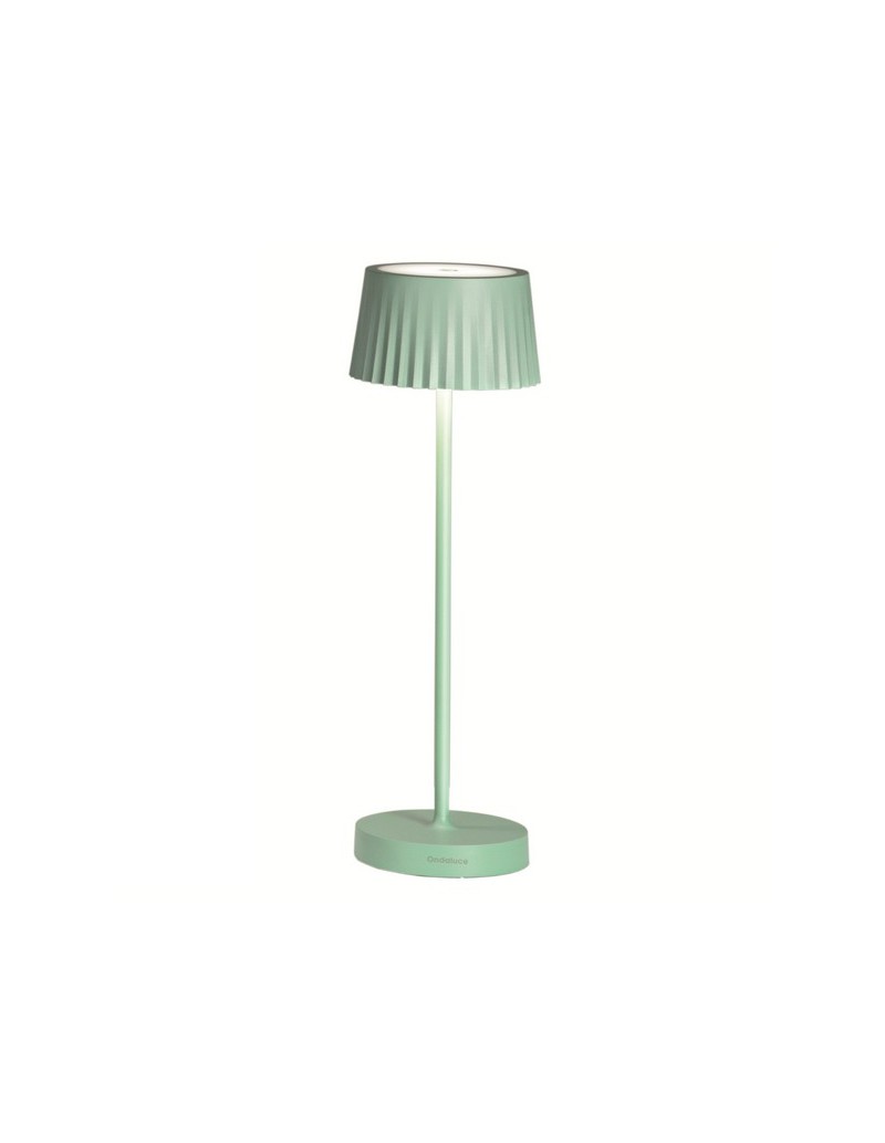 Lampada da tavolo LED ricaricabile Macao salvia, 3 W touch dimmer, IP54, USB | Ondaluce -ONDALUCE