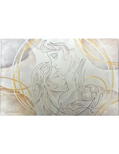 Quadro Sacra Famiglia Intesa decorato oro con cornice bianca, 90x60 cm | Quadri & Quadri -QUADRI & QUADRI