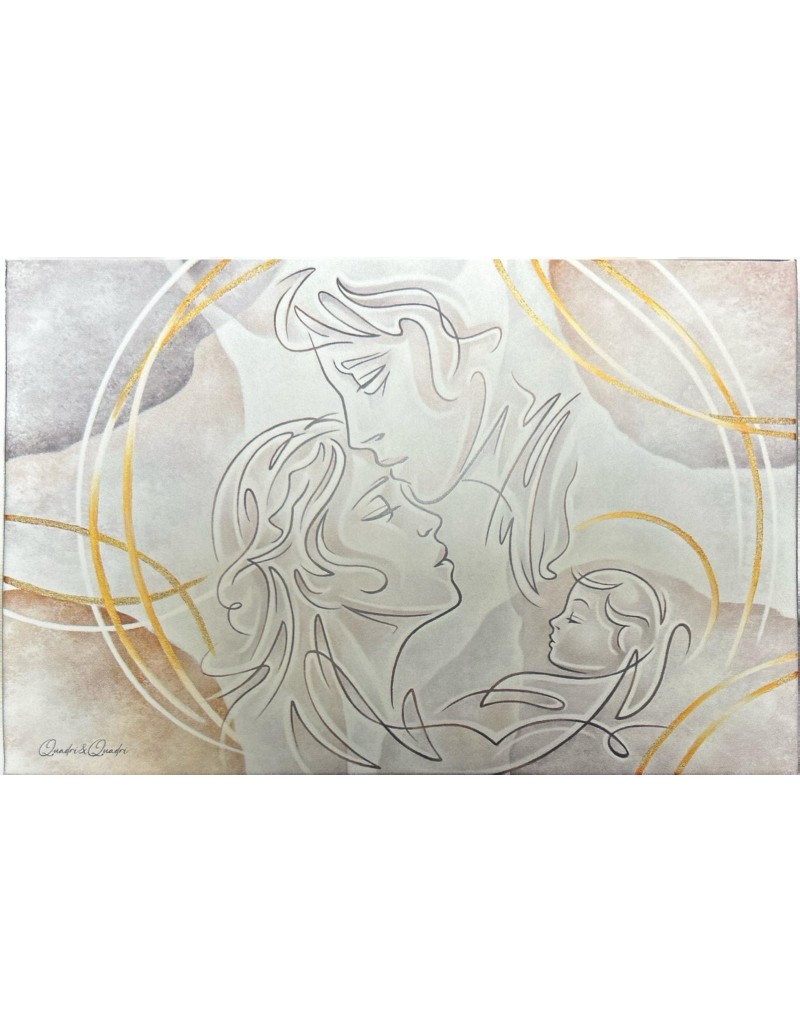 Quadro Sacra Famiglia Intesa decorato oro con cornice bianca, 90x60 cm | Quadri & Quadri -QUADRI & QUADRI
