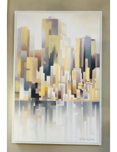 Quadro Travolgente 60x90 cm skyline urbano con riflessi oro, cornice | Quadri & Quadri -QUADRI & QUADRI