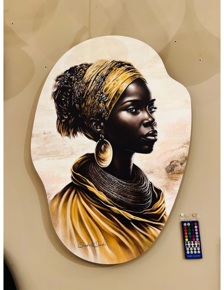 Quadro retroilluminato Vitalità 63x83 cm donna africana, RGB bluetooth | Quadri & Quadri -QUADRI & QUADRI