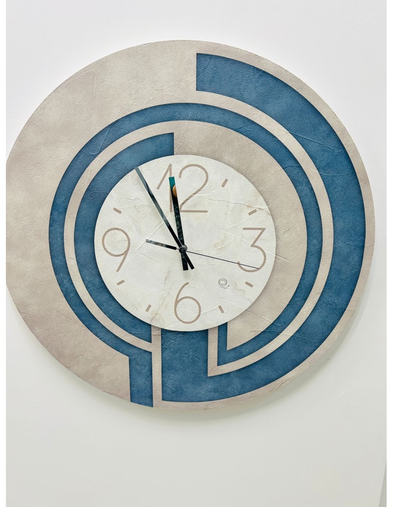 Orologio da parete Ø 60 cm in legno MDF beige e azzurro, Made in Italy | Quadri & Quadri -QUADRI & QUADRI
