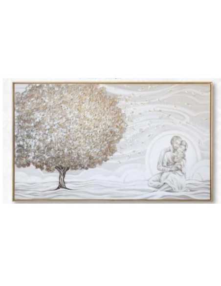 Quadro Albero della Vita e Sacra Famiglia 122x72 cm con cornice oro | Quadri & Quadri -QUADRI & QUADRI