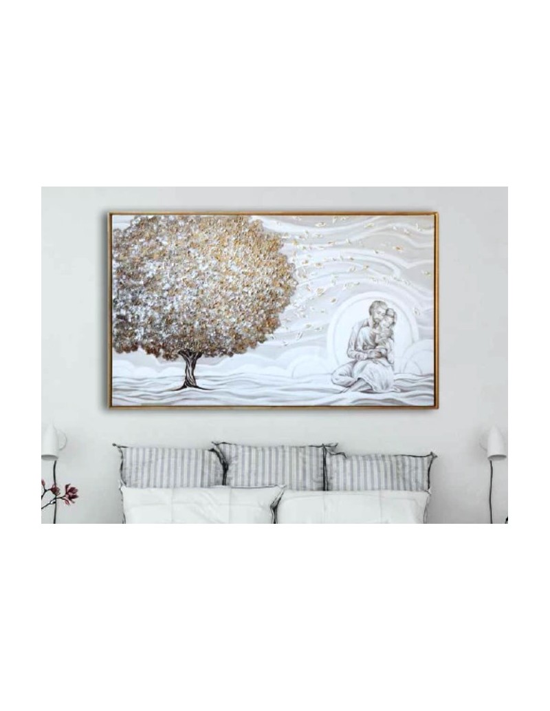 Quadro Albero della Vita e Sacra Famiglia 122x72 cm con cornice oro | Quadri & Quadri -QUADRI & QUADRI