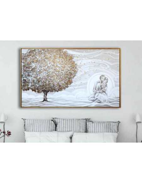 Quadro Albero della Vita e Sacra Famiglia 122x72 cm con cornice oro | Quadri & Quadri -QUADRI & QUADRI