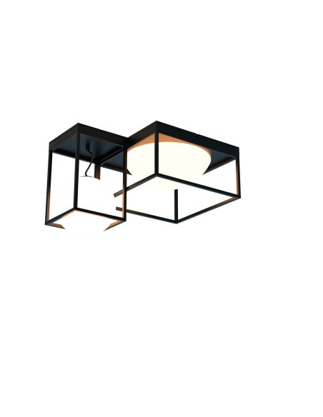 Plafoniera Desigual industrial 4 luci a moduli quadrati nero e vetro bianco, E27 | Mantra -MANTRA