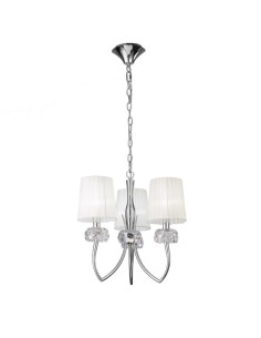 Lampadario Loewe Ø 50 cm in cromo con paralume bianco e cristallo, 3 E14 | Mantra -MANTRA