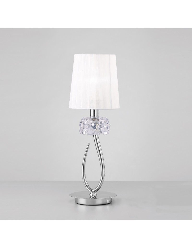 Lumetto da comodino Loewe in cromo con paralume bianco e cristallo, E14 | Mantra -MANTRA