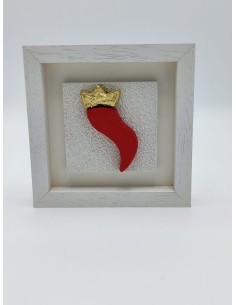 Quadro cornetto portafortuna 14x14 cm in legno e pietra rosso e oro | Alleria -ALLERIA