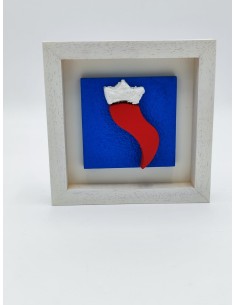 Quadro corno portafortuna 14x14 cm in legno e pietra blu, cornice bianca | Alleria -ALLERIA