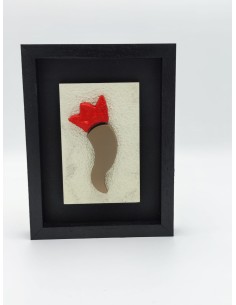 Quadro cornetto portafortuna artigianale 17x23 cm in legno e pietra, nero | Alleria -ALLERIA