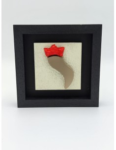 Quadro cornetto portafortuna artigianale 14x14 cm in legno e pietra tortora | Alleria -ALLERIA