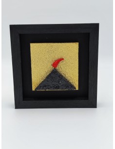 Quadro vulcanetto Vesuvio artigianale 14x14 cm in legno e pietra nero e oro | Alleria -ALLERIA