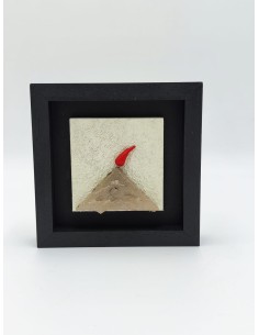 Quadro vulcanetto Vesuvio 14x14 cm in legno e pietra tortora, cornice nera | Alleria -ALLERIA