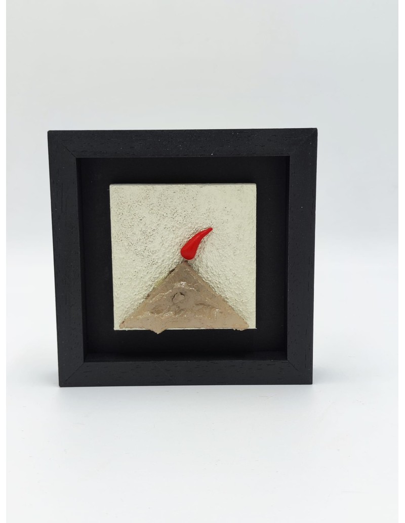 Quadro vulcanetto Vesuvio 14x14 cm in legno e pietra tortora, cornice nera | Alleria -ALLERIA
