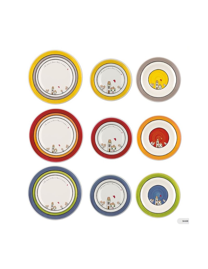 Set 18 piatti in porcellana colorata, collezione Le Casette | Egan -EGAN