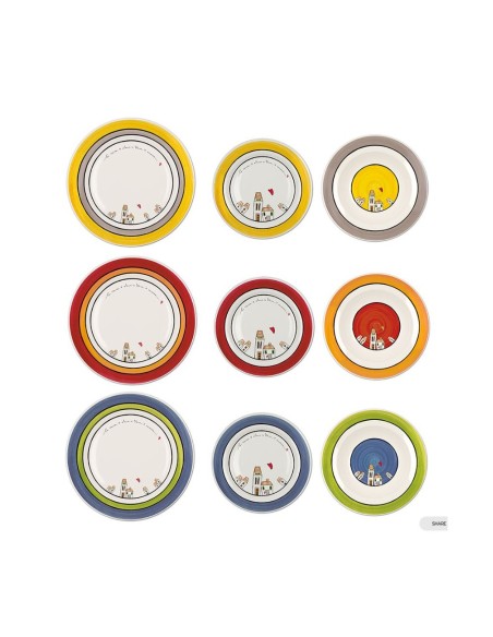 Set 18 piatti in porcellana colorata, collezione Le Casette | Egan -EGAN