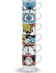 Set 6 tazzine impilabili Disney Mickey Mouse Love in porcellana con stand in metallo | Egan -EGAN