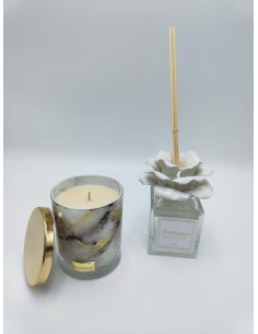 Set profumatore 100 ml e candela con fiore in ceramica bianco | First Class -FIRST CLASS - FEMIANO - ELITE
