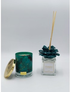 Set profumatore 100 ml e candela con fiore in ceramica verde | First Class -FIRST CLASS - FEMIANO - ELITE