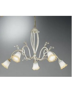 Lampadario Elena a 5 luci avorio e oro con diffusori a fiore in vetro, Ø 65 cm | Due P -DUE P