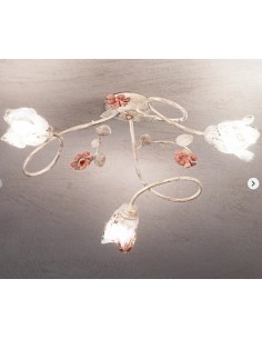 Plafoniera classica Matilde a 3 luci in metallo avorio con rose, Ø 60 cm, E14 | Due P -DUE P