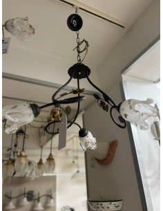 Lampadario Matilde a 3 luci con rose di metallo e vetrini bianchi e bronzo, Ø 70 cm | Due P -DUE P