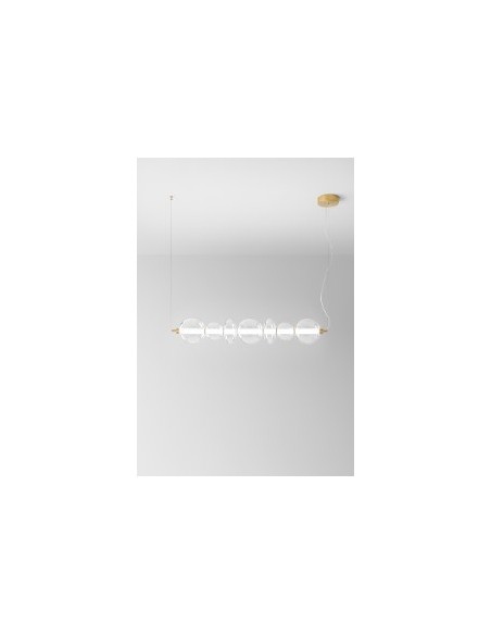 Sospensione LED Bubbles a 7 vetri soffiati in ottone brunito, 117,5 cm, 50 W | Perenz -PERENZ