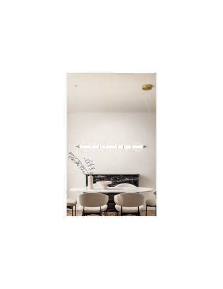 Sospensione LED Bubbles a 7 vetri soffiati in ottone brunito, 117,5 cm, 50 W | Perenz -PERENZ