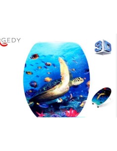 Copriwater universale in MDF laccato con stampa 3D tartaruga, cerniere cromate | Gedy -GEDY