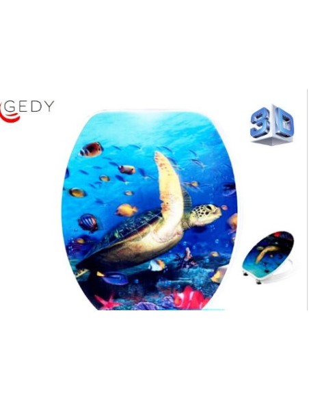Copriwater universale in MDF laccato con stampa 3D tartaruga, cerniere cromate | Gedy -GEDY