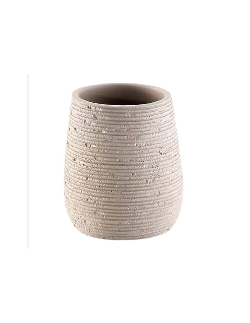 Portaspazzolini da appoggio Gemini in resina effetto pietra tortora, Ø 8,7 x 11,1 cm | Gedy -GEDY