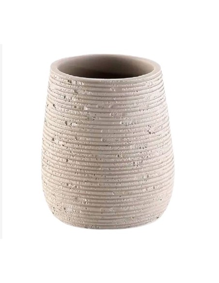 Portaspazzolini da appoggio Gemini in resina effetto pietra tortora, Ø 8,7 x 11,1 cm | Gedy -GEDY