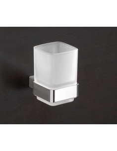 Porta spazzolini con bicchiere in vetro satinato Lounge cromo e bianco, da parete | Gedy -GEDY