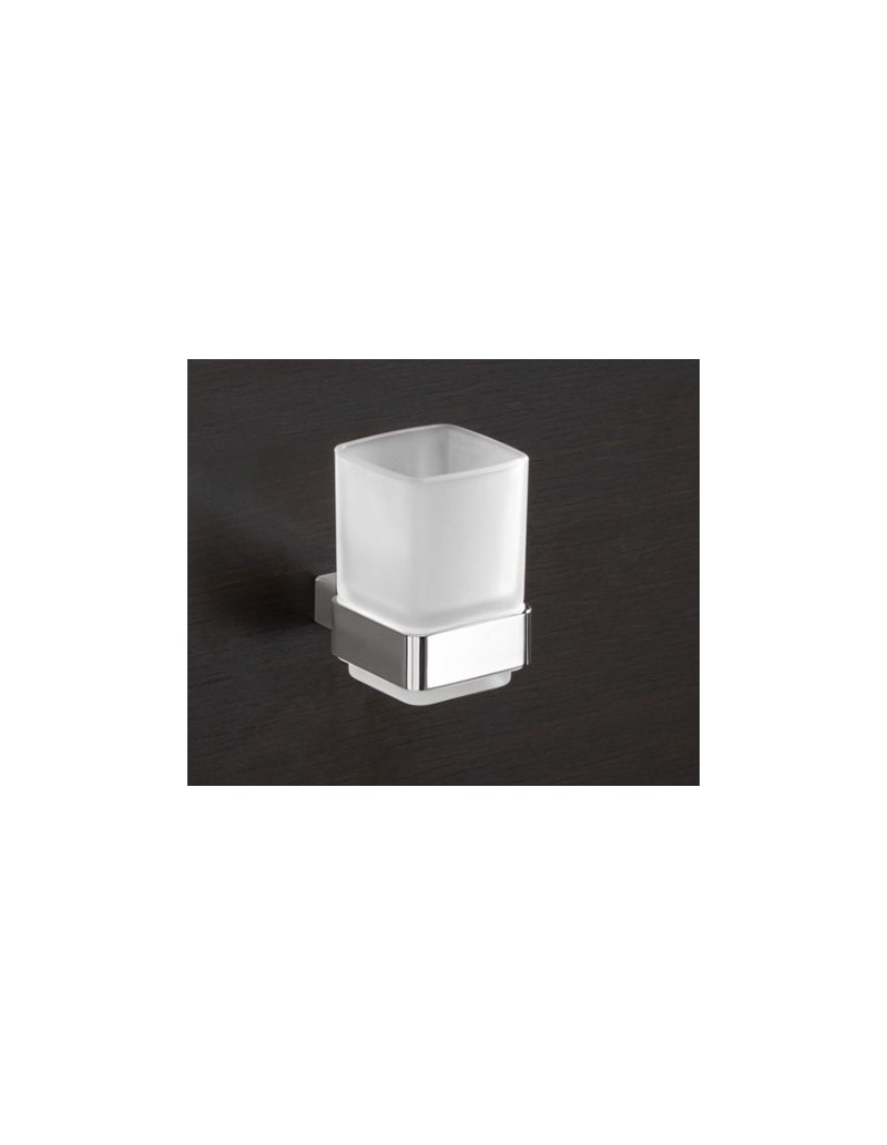 Porta spazzolini con bicchiere in vetro satinato Lounge cromo e bianco, da parete | Gedy -GEDY