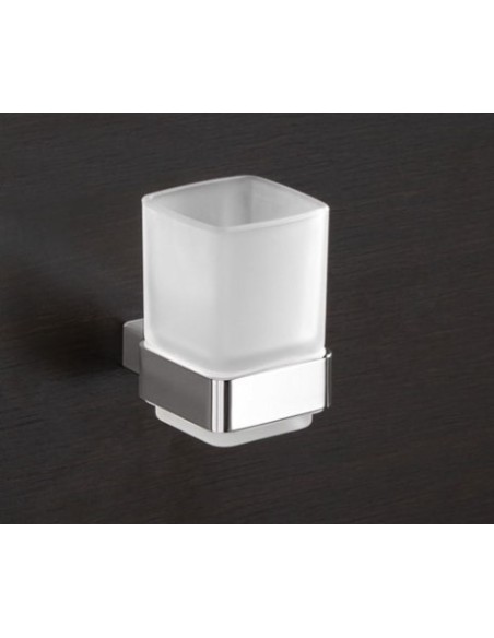 Porta spazzolini con bicchiere in vetro satinato Lounge cromo e bianco, da parete | Gedy -GEDY