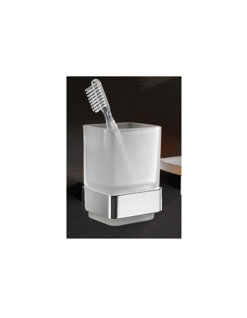 Porta spazzolini con bicchiere in vetro satinato Lounge cromo e bianco, da parete | Gedy -GEDY