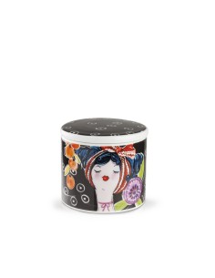 Portacandela Le Pupazze nera in new bone china, Ø 7 cm | Egan -EGAN
