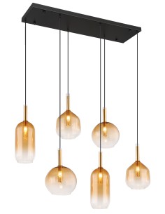 Lampada a sospensione Lopusa a 6 pendenti in vetro ambra, metallo nero e ottone | Globo Lighting -GLOBO LIGHTING