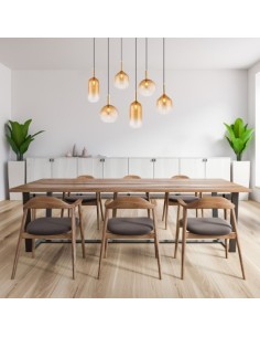 Lampada a sospensione Lopusa a 6 pendenti in vetro ambra, metallo nero e ottone | Globo Lighting -GLOBO LIGHTING 2