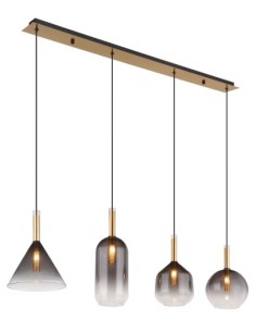 Sospensione Modern a 4 pendenti in vetro fumè, metallo nero e ottone, G9 | Globo Lighting -GLOBO LIGHTING