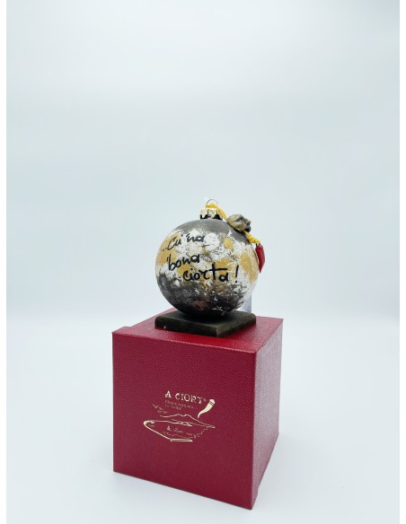 Palla di Natale portafortuna con Pulcinella e corno rosso, H 12 cm (AC129) | A Ciort -A CIORT