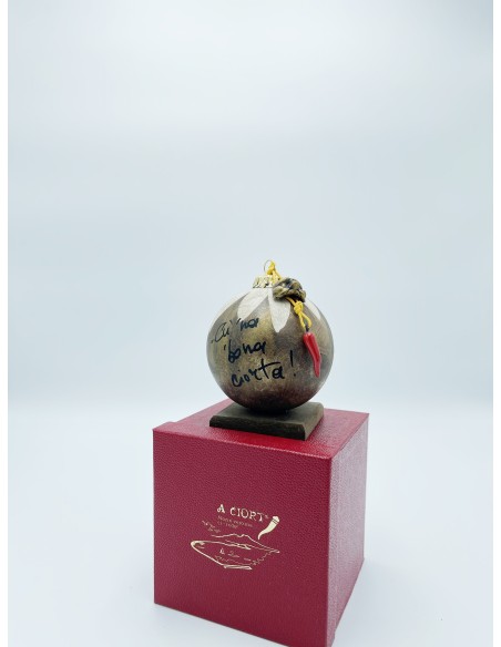 Palla di Natale portafortuna con Pulcinella e corno rosso, H 12 cm (AC130) | A Ciort -A CIORT