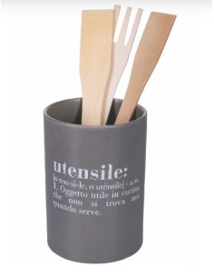 Porta utensili Victionary in ceramica grigio opaco con frase, Ø 10 x H 15 cm | Villa d'Este -VILLA D' ESTE