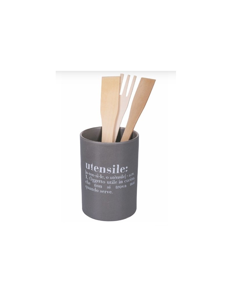Porta utensili Victionary in ceramica grigio opaco con frase, Ø 10 x H 15 cm | Villa d'Este -VILLA D' ESTE