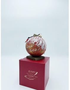 Palla di Natale portafortuna con scritta e corno rosso in ceramica | A Ciort -A CIORT