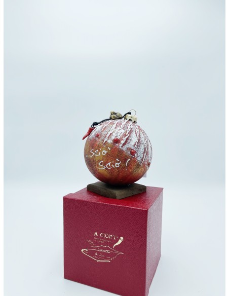 Palla di Natale portafortuna con scritta e corno rosso in ceramica | A Ciort -A CIORT