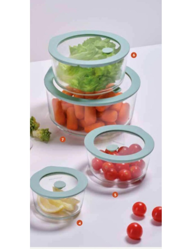 Contenitore ermetico tondo in vetro con tappo in silicone verde salvia Ø 16 cm | Brandani -BRANDANI
